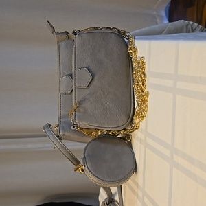 Mezon Handbag, Gray with gold hardware